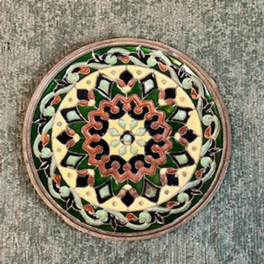 Set of 3 Vintage Enamel Metal Wall‎ Plates Mandala Cloisonne Style Decor 4.75